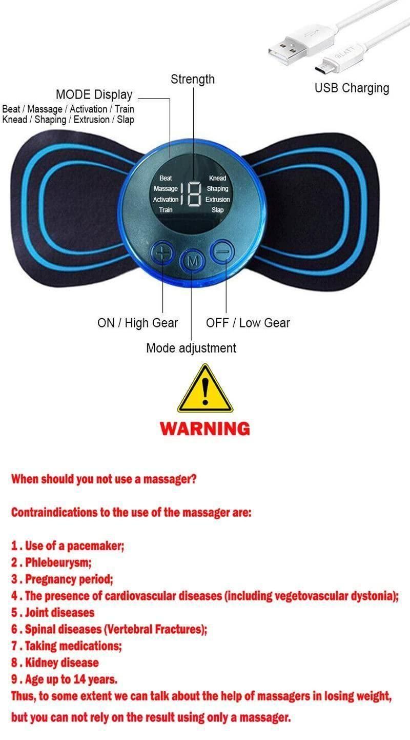 Mini Butterfly Massager – Portable Wireless Pain Relief & Muscle Relaxation for Neck, Back, Shoulders, Legs & Feet – 8 Modes & 19 Strength Levels – Electric Body Massager for Blood Circulation