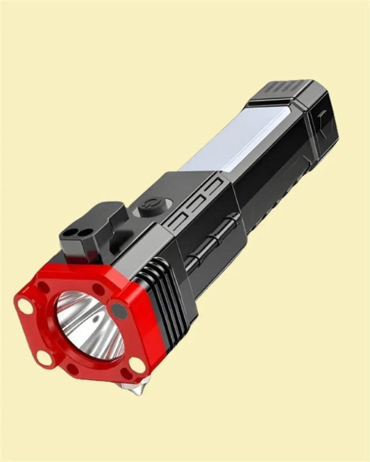 Portable Rechargeable Torch LED Flashlight Long Distance Beam Range with Power Bank, Hammer And Strong Magnets,Window Glass And Seat Belt Cutter 4 Modes for Car Outdoor Camping Hiking Indoor Outdoor