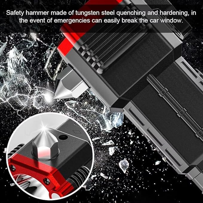 Portable Rechargeable Torch LED Flashlight Long Distance Beam Range with Power Bank, Hammer And Strong Magnets,Window Glass And Seat Belt Cutter 4 Modes for Car Outdoor Camping Hiking Indoor Outdoor